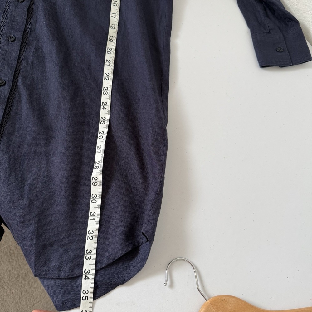 Outerknown Shirt Dress Long Sleeve Organic Cotton Linen Blend Navy Blue Small - Picture 4 of 9